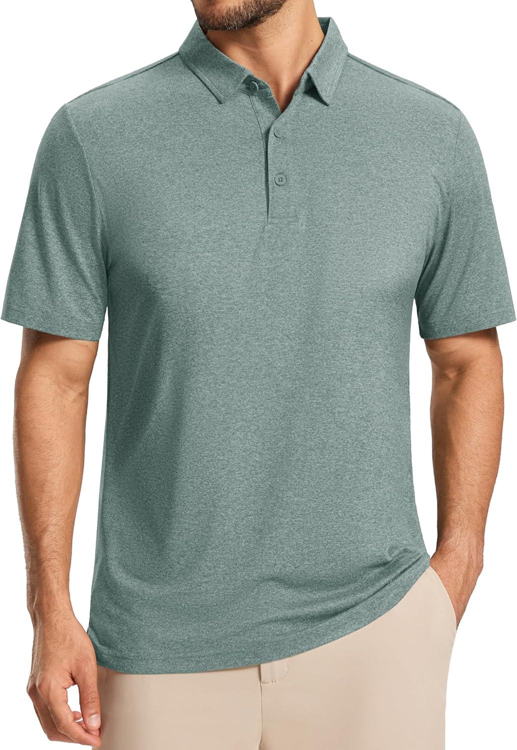 imageMAGCOMSEN Mens Polo Shirts Short Sleeve Moisture Wicking Lightweight Athletic Casual Collared Golf ShirtDark Green