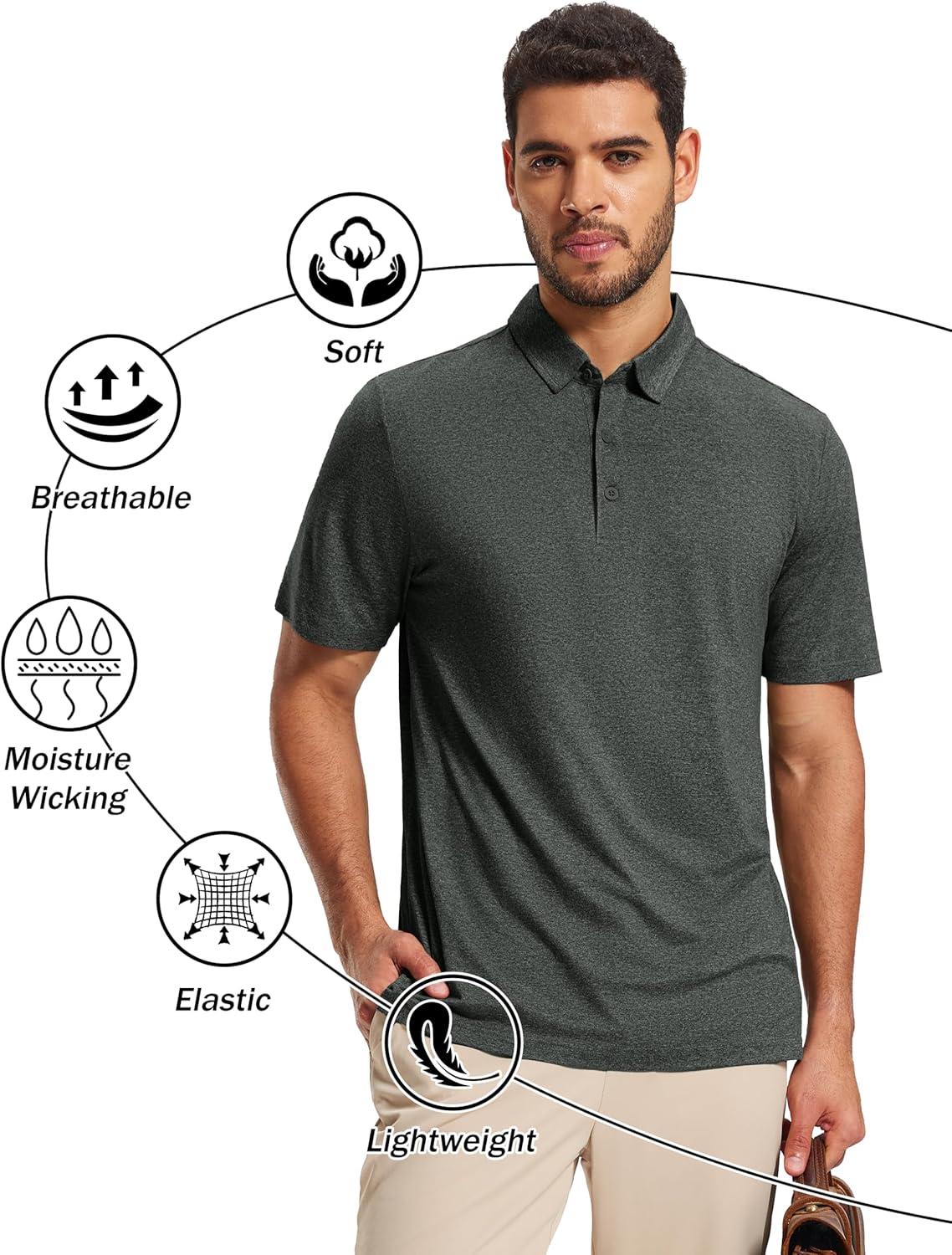 imageMAGCOMSEN Mens Polo Shirts Short Sleeve Moisture Wicking Lightweight Athletic Casual Collared Golf ShirtDark Grey