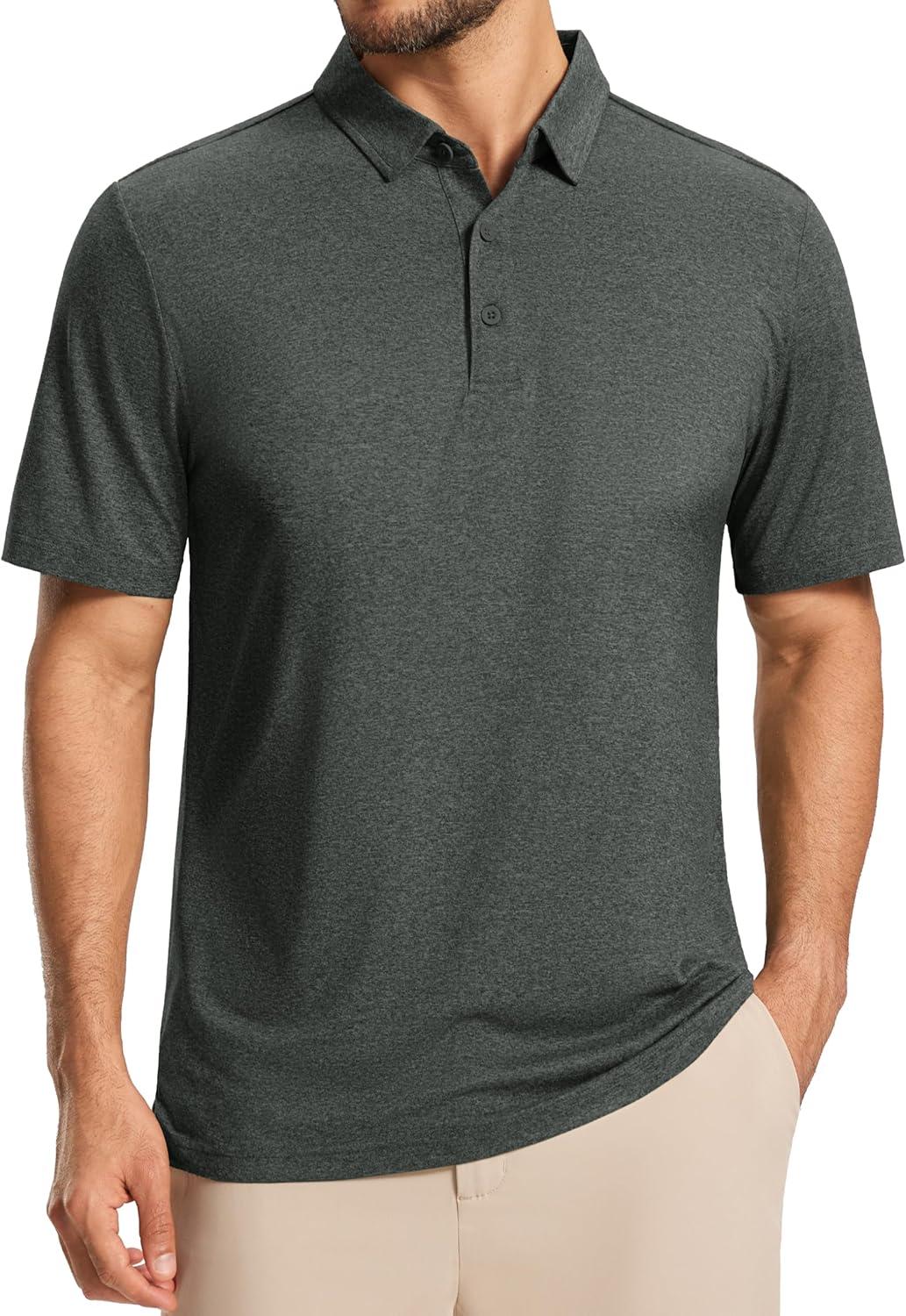 imageMAGCOMSEN Mens Polo Shirts Short Sleeve Moisture Wicking Lightweight Athletic Casual Collared Golf ShirtDark Grey