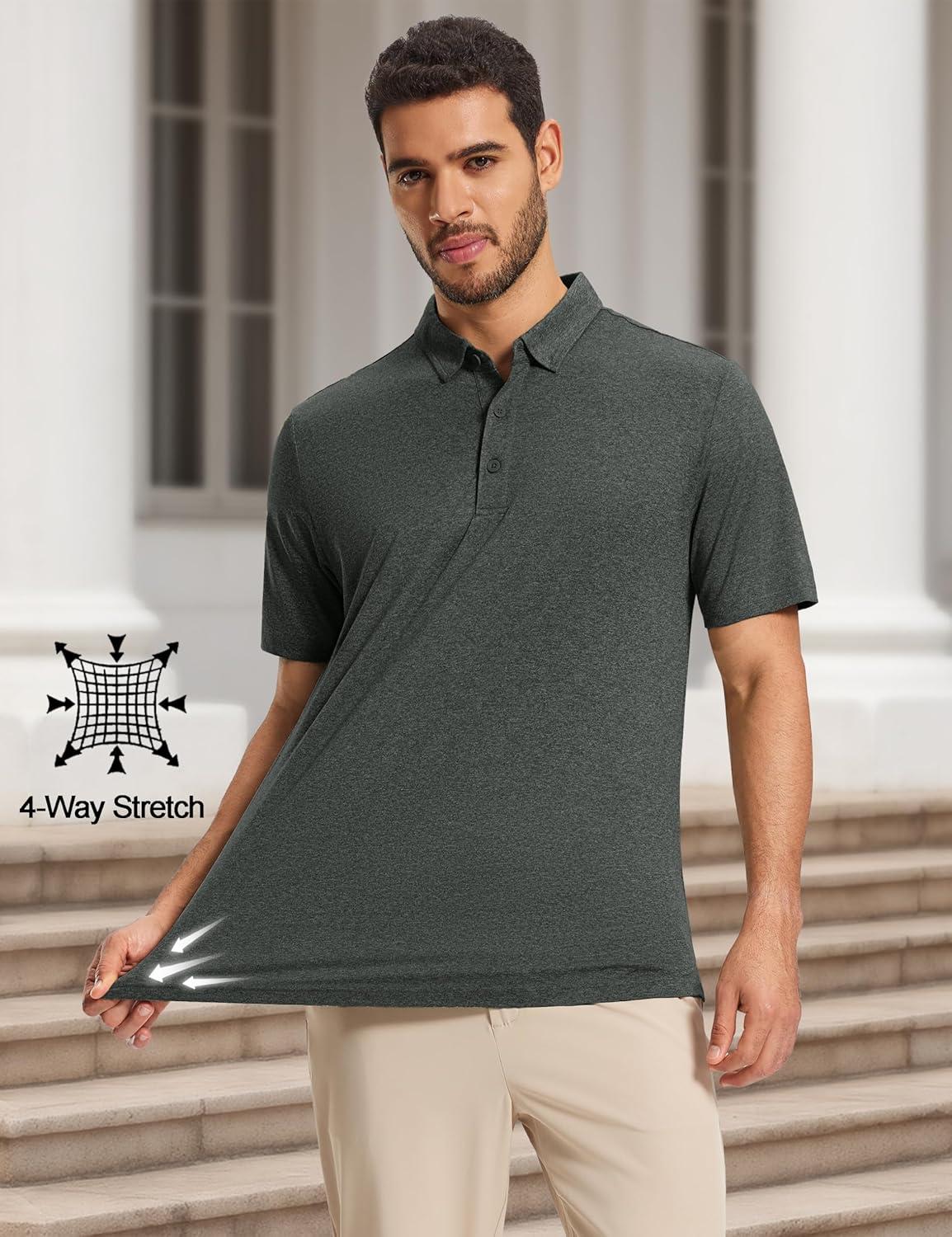 imageMAGCOMSEN Mens Polo Shirts Short Sleeve Moisture Wicking Lightweight Athletic Casual Collared Golf ShirtDark Grey