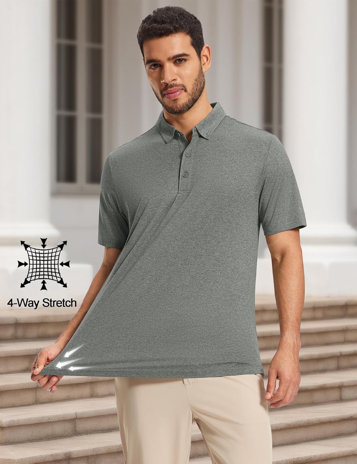 imageMAGCOMSEN Mens Polo Shirts Short Sleeve Moisture Wicking Lightweight Athletic Casual Collared Golf ShirtGrey