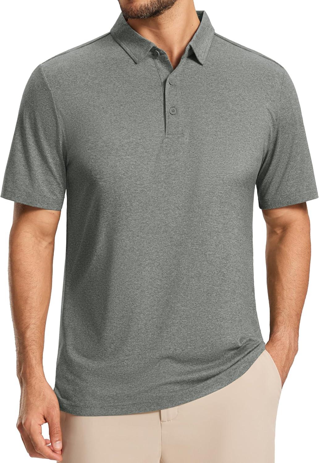 imageMAGCOMSEN Mens Polo Shirts Short Sleeve Moisture Wicking Lightweight Athletic Casual Collared Golf ShirtGrey