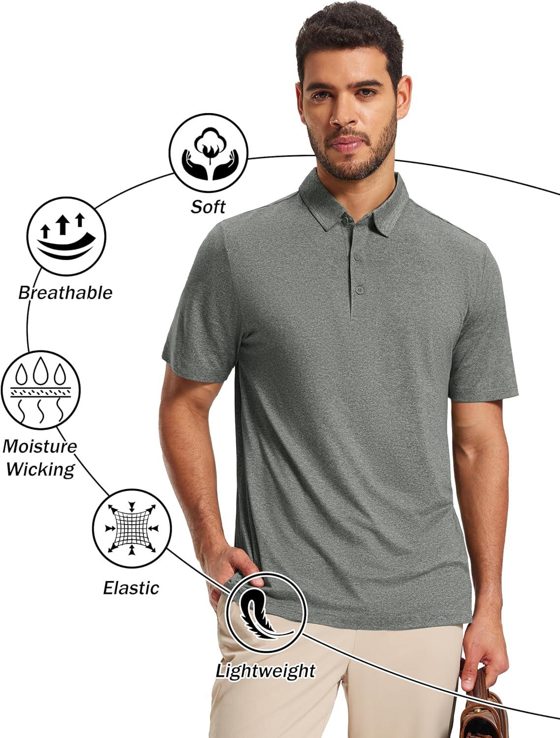 imageMAGCOMSEN Mens Polo Shirts Short Sleeve Moisture Wicking Lightweight Athletic Casual Collared Golf ShirtGrey