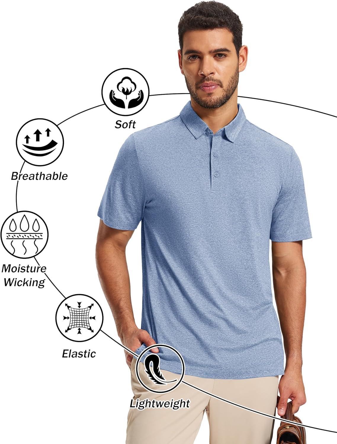 imageMAGCOMSEN Mens Polo Shirts Short Sleeve Moisture Wicking Lightweight Athletic Casual Collared Golf ShirtIndigo