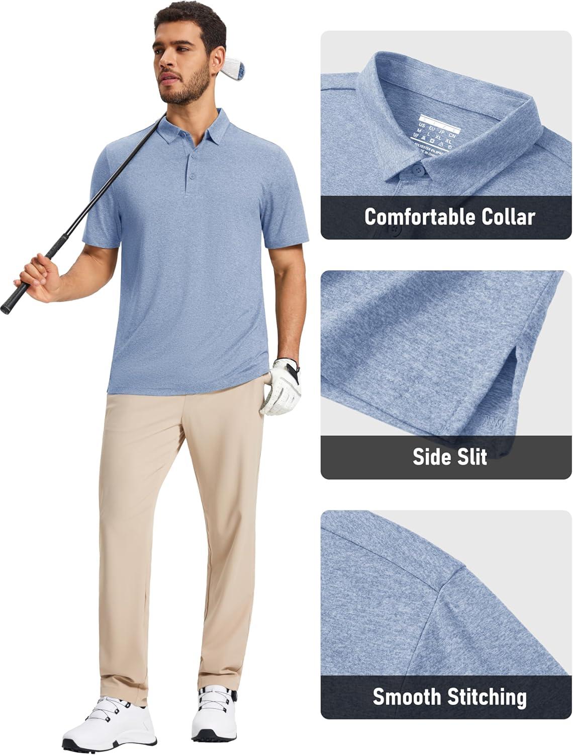 imageMAGCOMSEN Mens Polo Shirts Short Sleeve Moisture Wicking Lightweight Athletic Casual Collared Golf ShirtIndigo