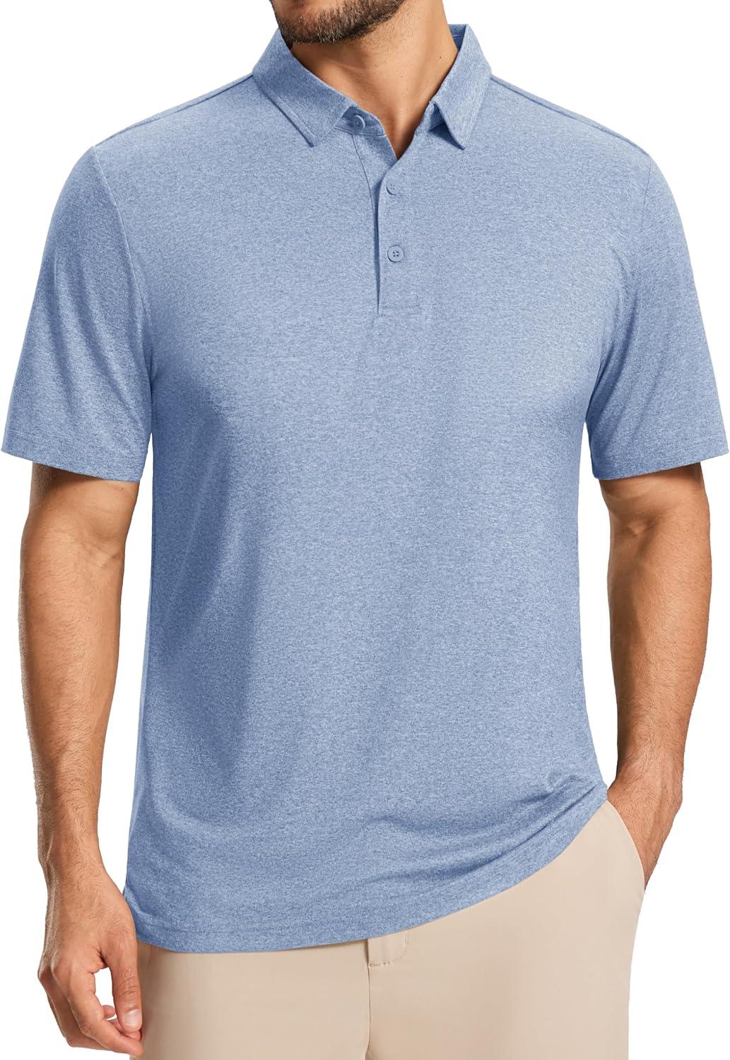 imageMAGCOMSEN Mens Polo Shirts Short Sleeve Moisture Wicking Lightweight Athletic Casual Collared Golf ShirtIndigo