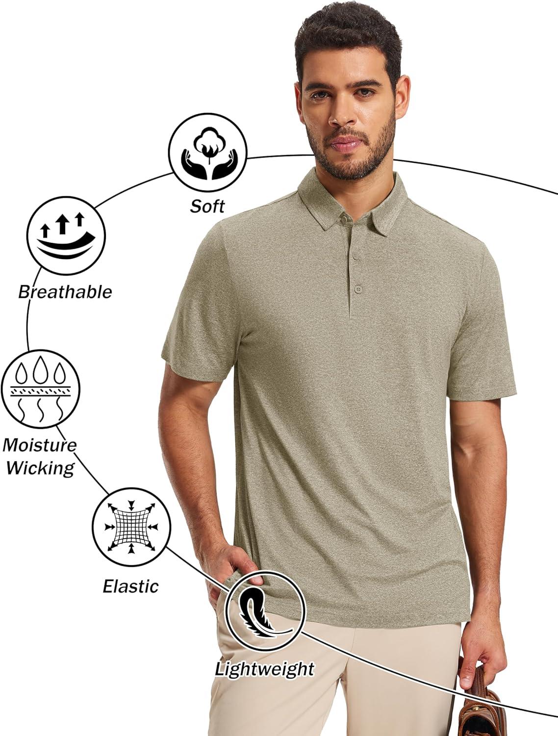 imageMAGCOMSEN Mens Polo Shirts Short Sleeve Moisture Wicking Lightweight Athletic Casual Collared Golf ShirtKhaki