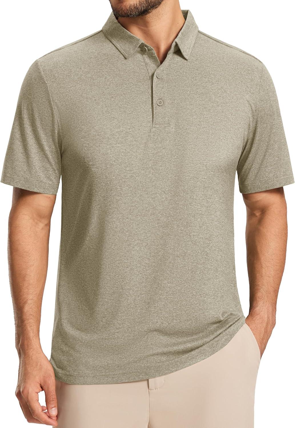 imageMAGCOMSEN Mens Polo Shirts Short Sleeve Moisture Wicking Lightweight Athletic Casual Collared Golf ShirtKhaki