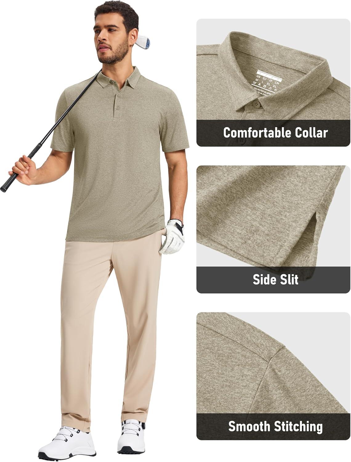 imageMAGCOMSEN Mens Polo Shirts Short Sleeve Moisture Wicking Lightweight Athletic Casual Collared Golf ShirtKhaki
