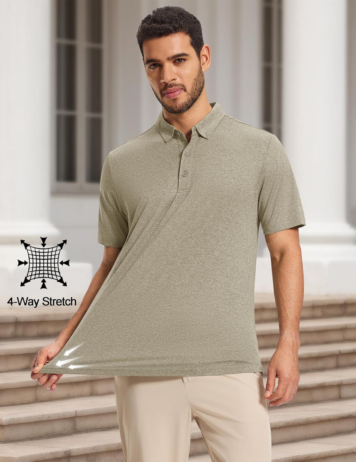 imageMAGCOMSEN Mens Polo Shirts Short Sleeve Moisture Wicking Lightweight Athletic Casual Collared Golf ShirtKhaki