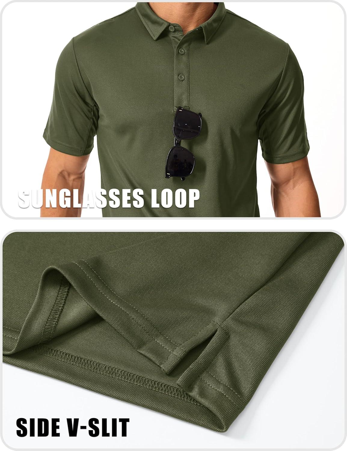 imageMAGCOMSEN Mens Polo Shirts Short Sleeve Quick Dry Performance Tactical Shirt UPF 50 Work Golf Polos Collared ShirtsArmy Green