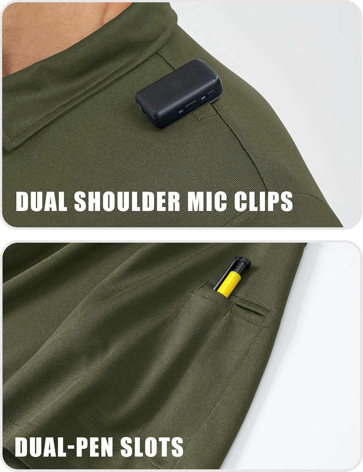 imageMAGCOMSEN Mens Polo Shirts Short Sleeve Quick Dry Performance Tactical Shirt UPF 50 Work Golf Polos Collared ShirtsArmy Green