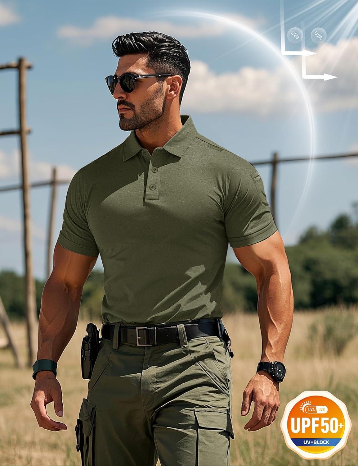 imageMAGCOMSEN Mens Polo Shirts Short Sleeve Quick Dry Performance Tactical Shirt UPF 50 Work Golf Polos Collared ShirtsArmy Green