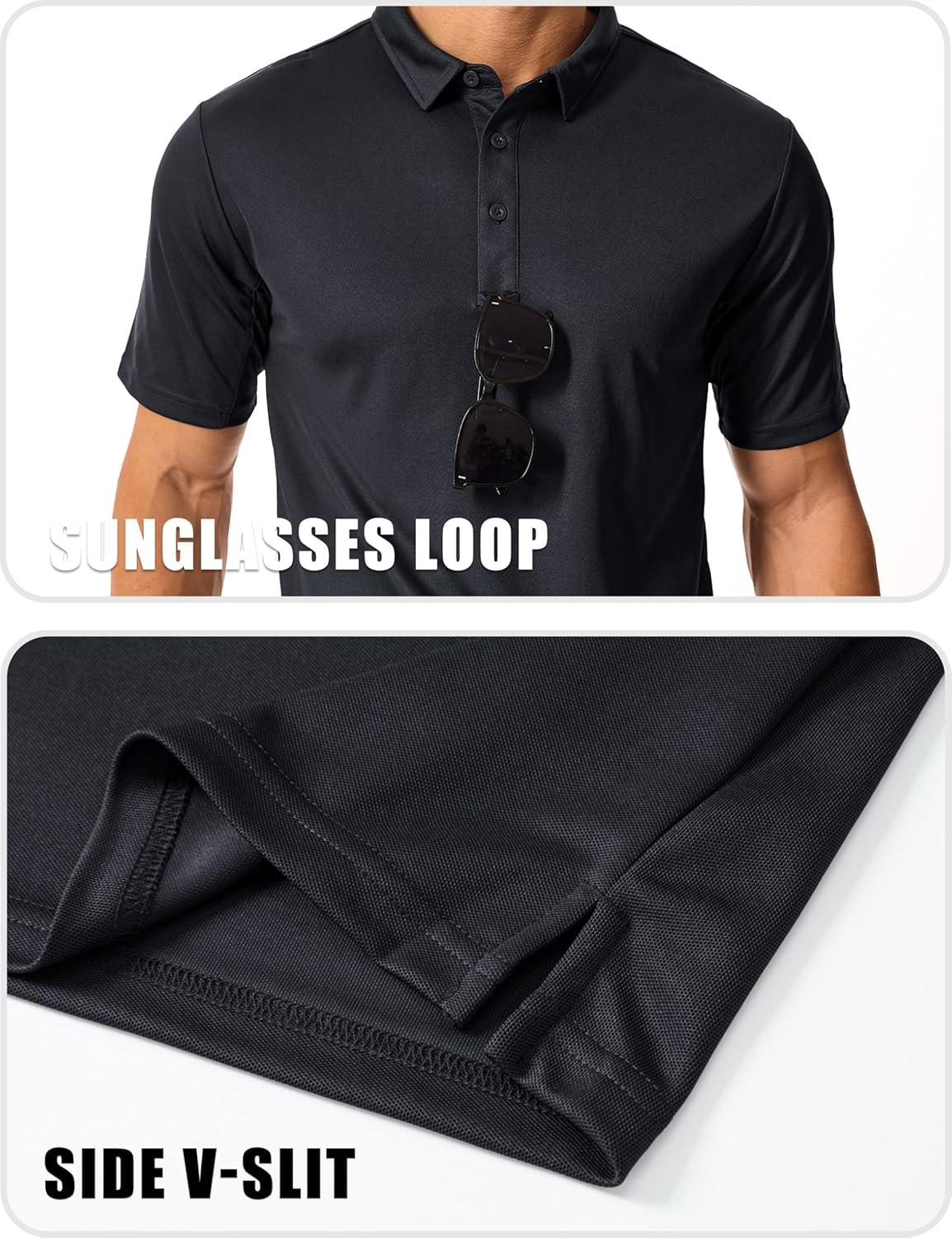 imageMAGCOMSEN Mens Polo Shirts Short Sleeve Quick Dry Performance Tactical Shirt UPF 50 Work Golf Polos Collared ShirtsBlack