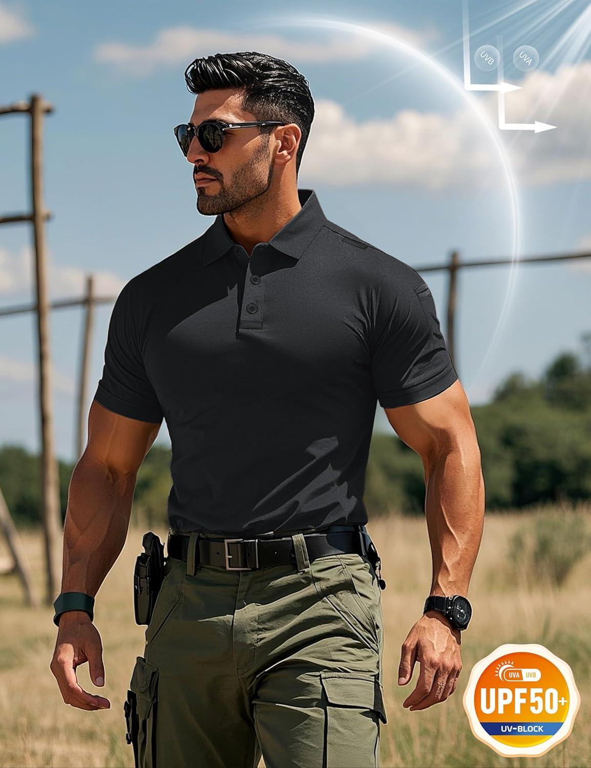 imageMAGCOMSEN Mens Polo Shirts Short Sleeve Quick Dry Performance Tactical Shirt UPF 50 Work Golf Polos Collared ShirtsBlack