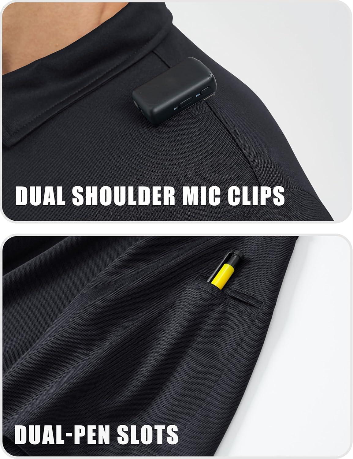 imageMAGCOMSEN Mens Polo Shirts Short Sleeve Quick Dry Performance Tactical Shirt UPF 50 Work Golf Polos Collared ShirtsBlack