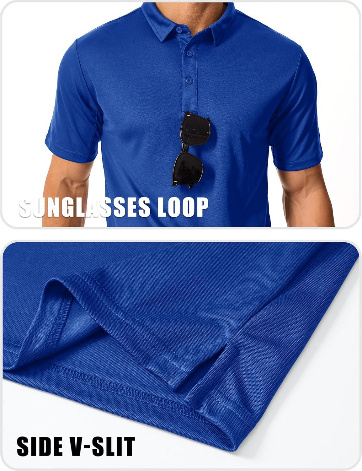 imageMAGCOMSEN Mens Polo Shirts Short Sleeve Quick Dry Performance Tactical Shirt UPF 50 Work Golf Polos Collared ShirtsColor Blue