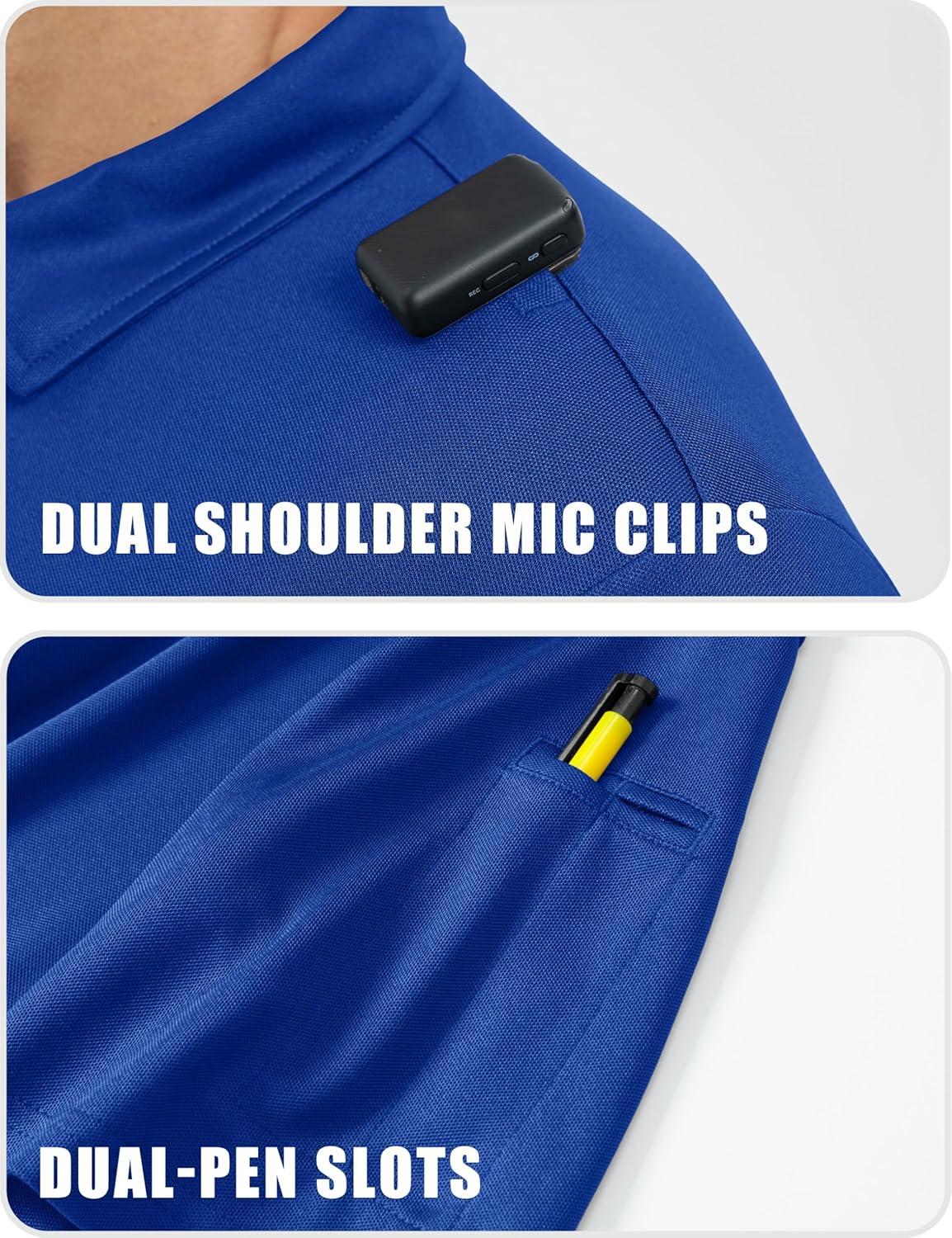 imageMAGCOMSEN Mens Polo Shirts Short Sleeve Quick Dry Performance Tactical Shirt UPF 50 Work Golf Polos Collared ShirtsColor Blue
