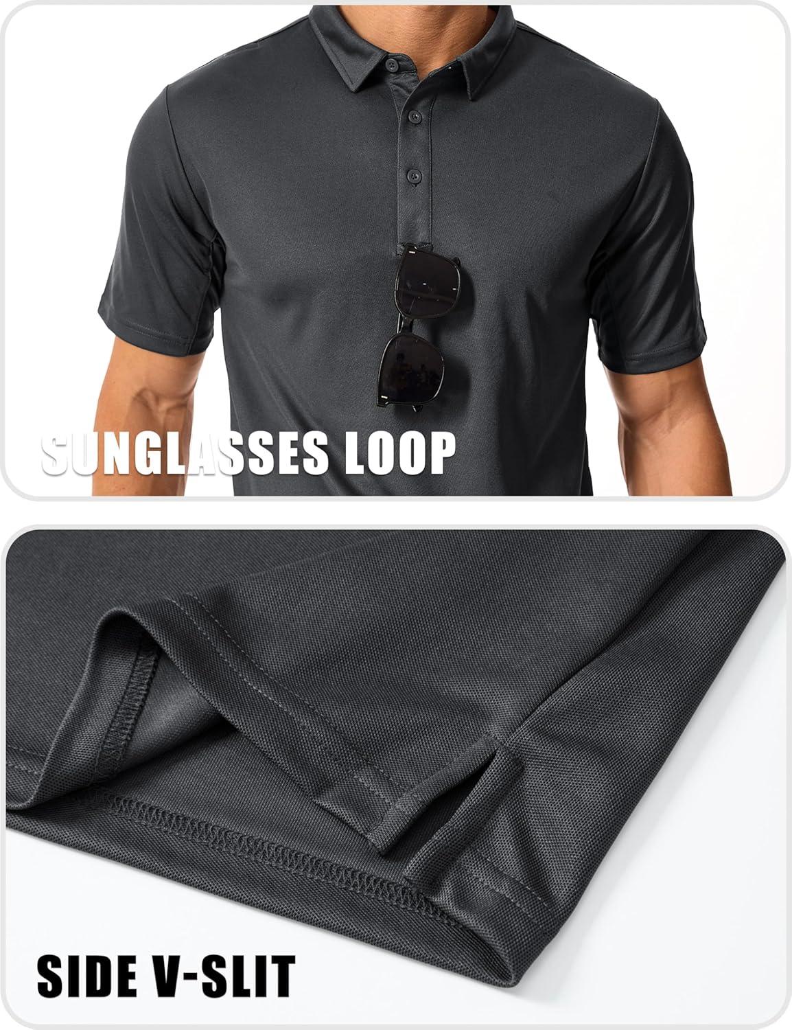imageMAGCOMSEN Mens Polo Shirts Short Sleeve Quick Dry Performance Tactical Shirt UPF 50 Work Golf Polos Collared ShirtsDark Grey