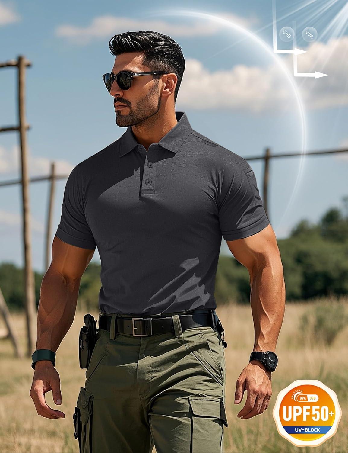 imageMAGCOMSEN Mens Polo Shirts Short Sleeve Quick Dry Performance Tactical Shirt UPF 50 Work Golf Polos Collared ShirtsDark Grey