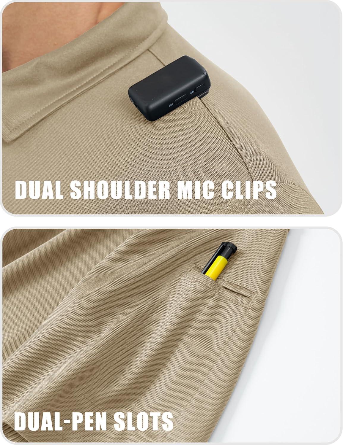 imageMAGCOMSEN Mens Polo Shirts Short Sleeve Quick Dry Performance Tactical Shirt UPF 50 Work Golf Polos Collared ShirtsKhaki
