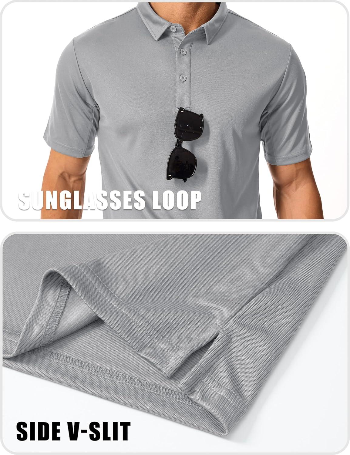 imageMAGCOMSEN Mens Polo Shirts Short Sleeve Quick Dry Performance Tactical Shirt UPF 50 Work Golf Polos Collared ShirtsLight Grey