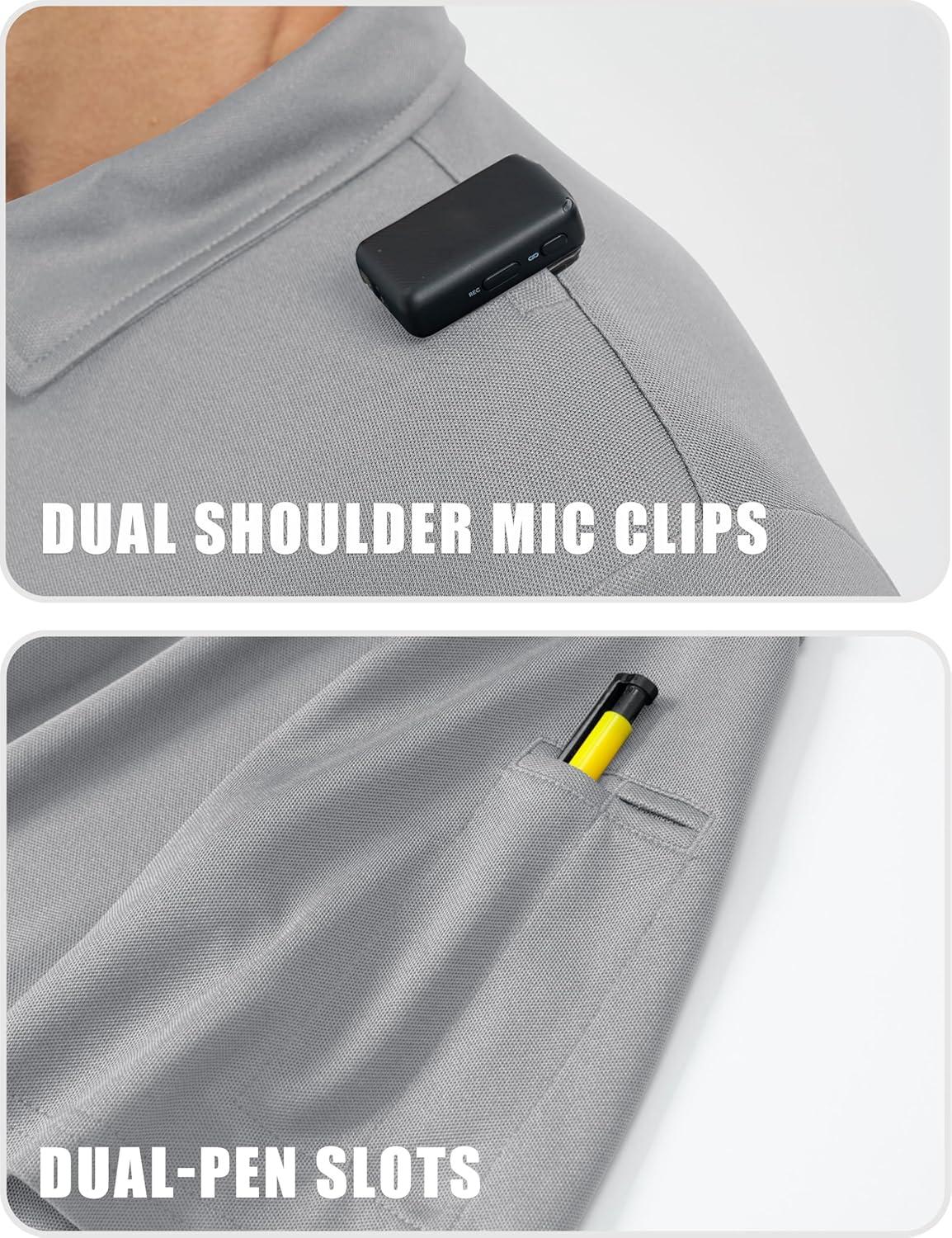 imageMAGCOMSEN Mens Polo Shirts Short Sleeve Quick Dry Performance Tactical Shirt UPF 50 Work Golf Polos Collared ShirtsLight Grey