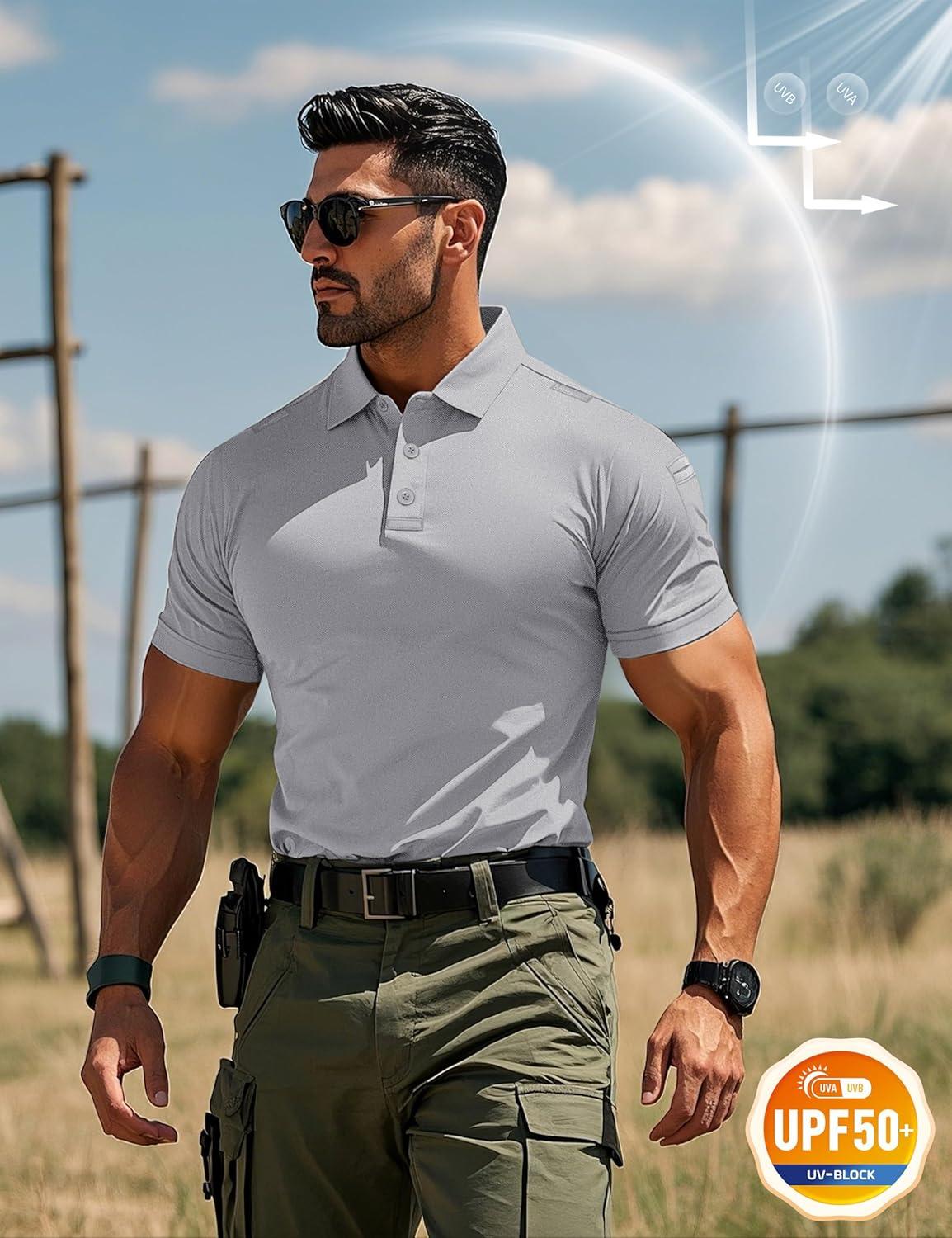 imageMAGCOMSEN Mens Polo Shirts Short Sleeve Quick Dry Performance Tactical Shirt UPF 50 Work Golf Polos Collared ShirtsLight Grey