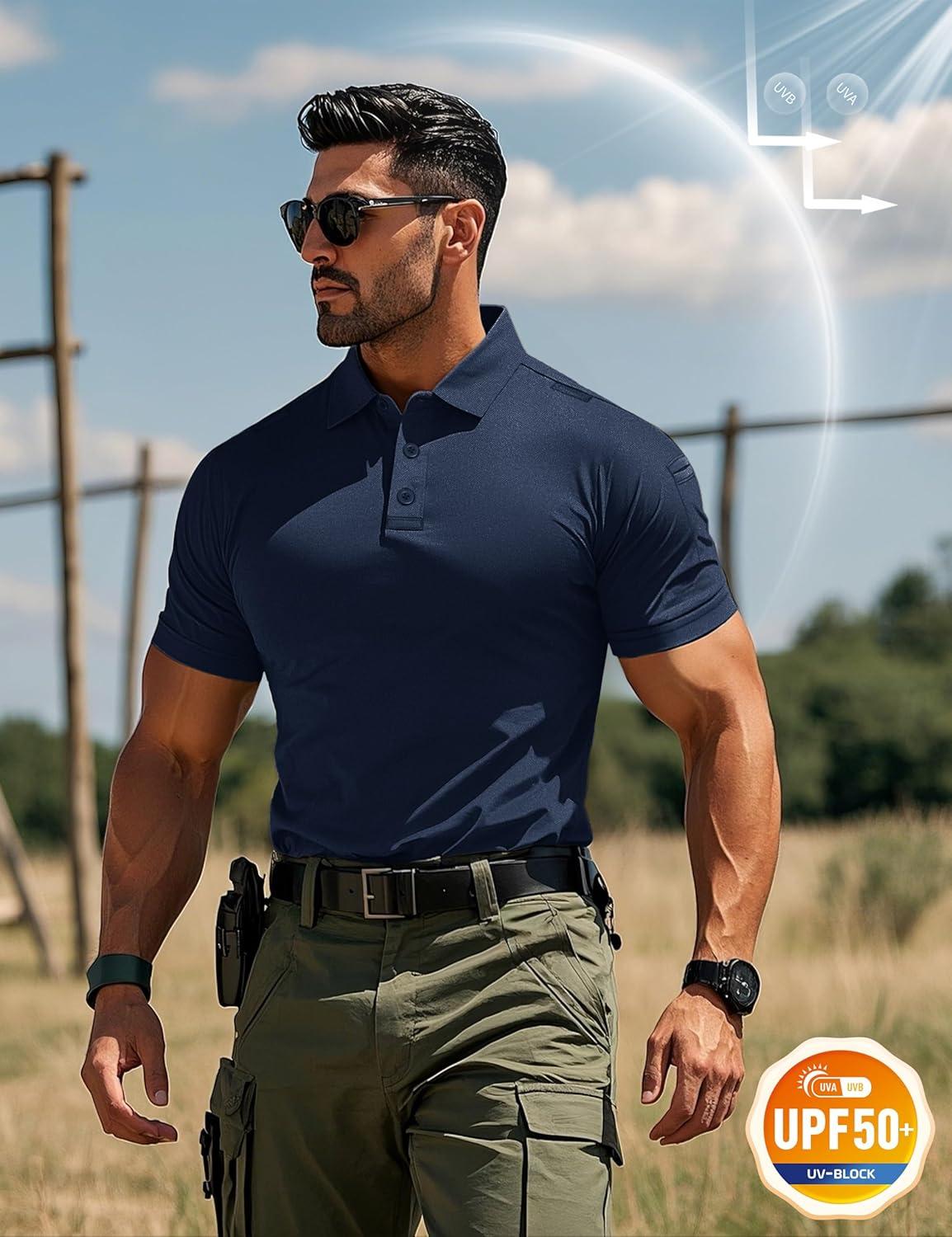 imageMAGCOMSEN Mens Polo Shirts Short Sleeve Quick Dry Performance Tactical Shirt UPF 50 Work Golf Polos Collared ShirtsNavy