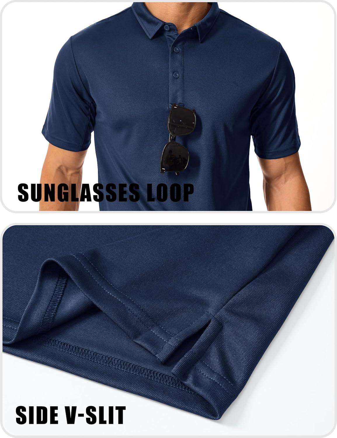 imageMAGCOMSEN Mens Polo Shirts Short Sleeve Quick Dry Performance Tactical Shirt UPF 50 Work Golf Polos Collared ShirtsNavy