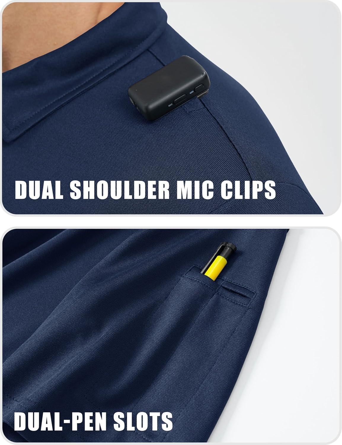 imageMAGCOMSEN Mens Polo Shirts Short Sleeve Quick Dry Performance Tactical Shirt UPF 50 Work Golf Polos Collared ShirtsNavy