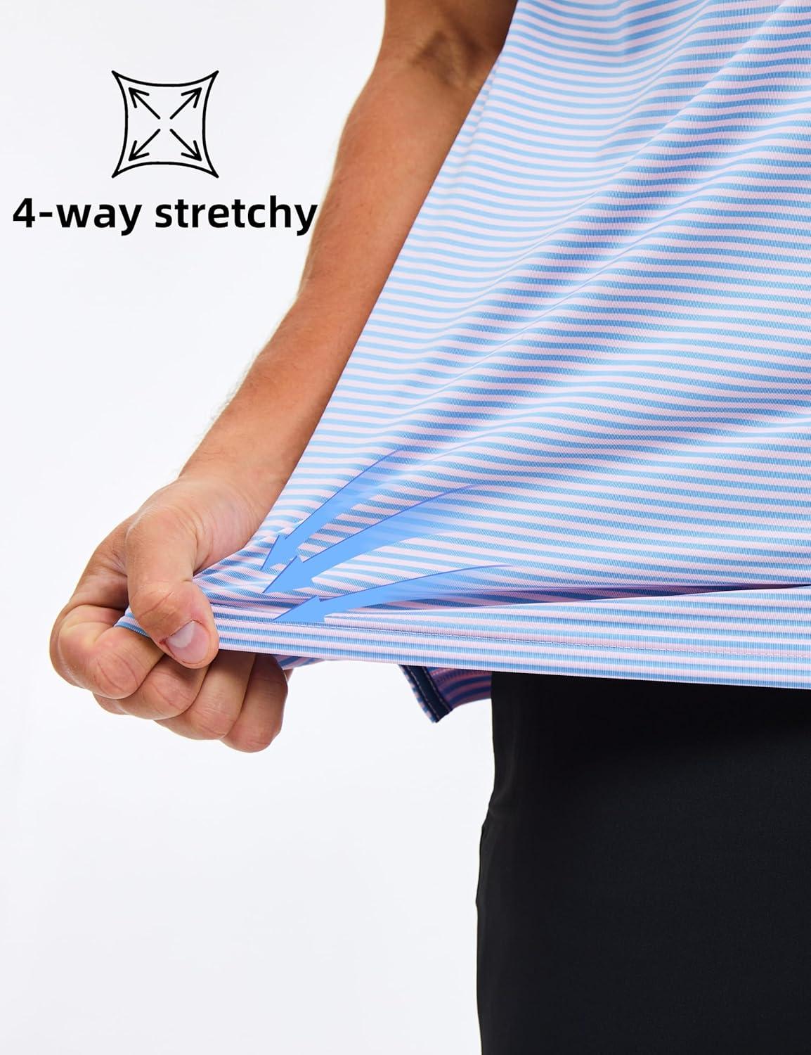 imageMAGCOMSEN Mens Polo Shirts Short Sleeve Striped Golf Polos Dry Fit Casual Performance Collared ShirtStripe Pink