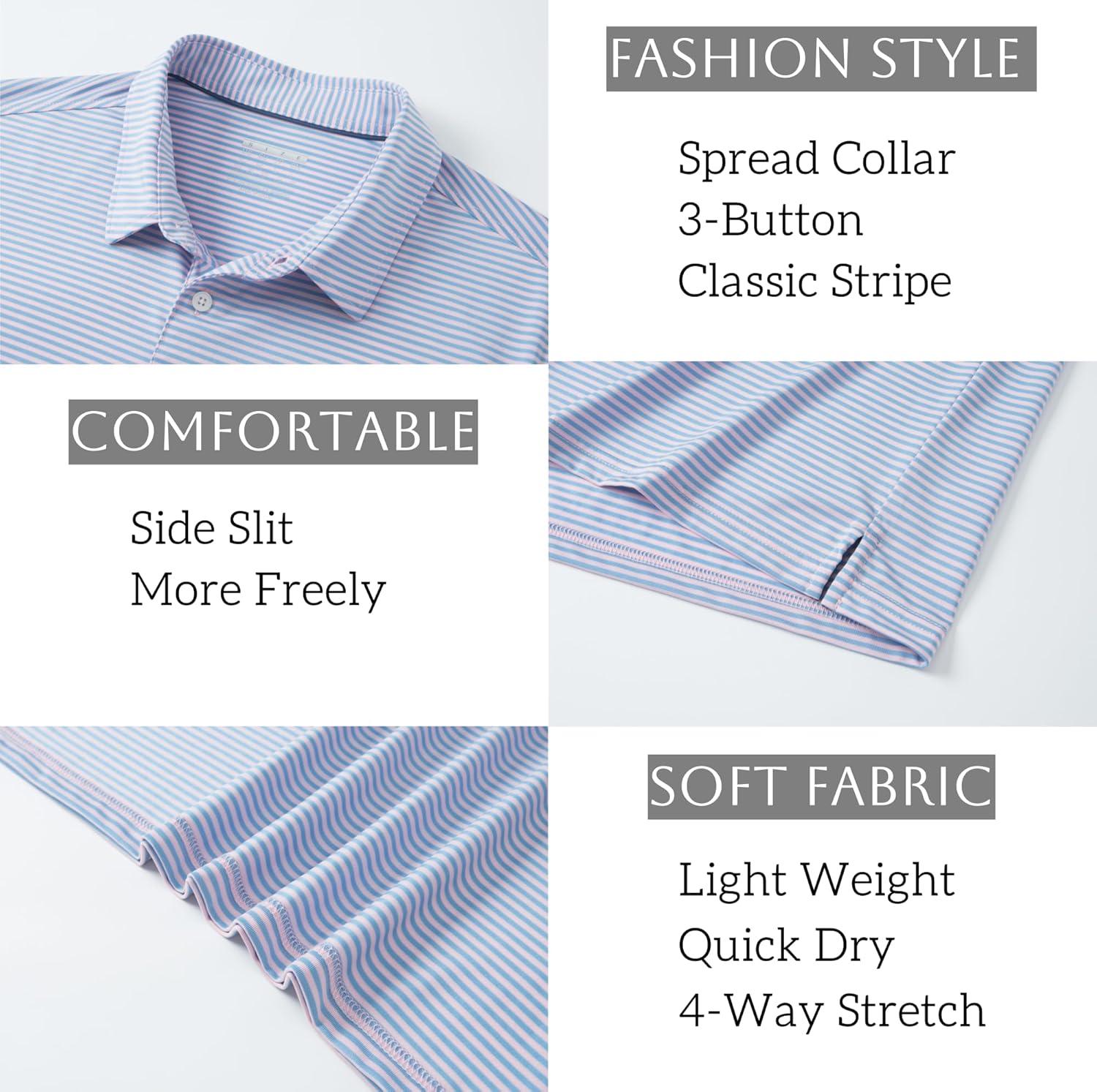 imageMAGCOMSEN Mens Polo Shirts Short Sleeve Striped Golf Polos Dry Fit Casual Performance Collared ShirtStripe Pink