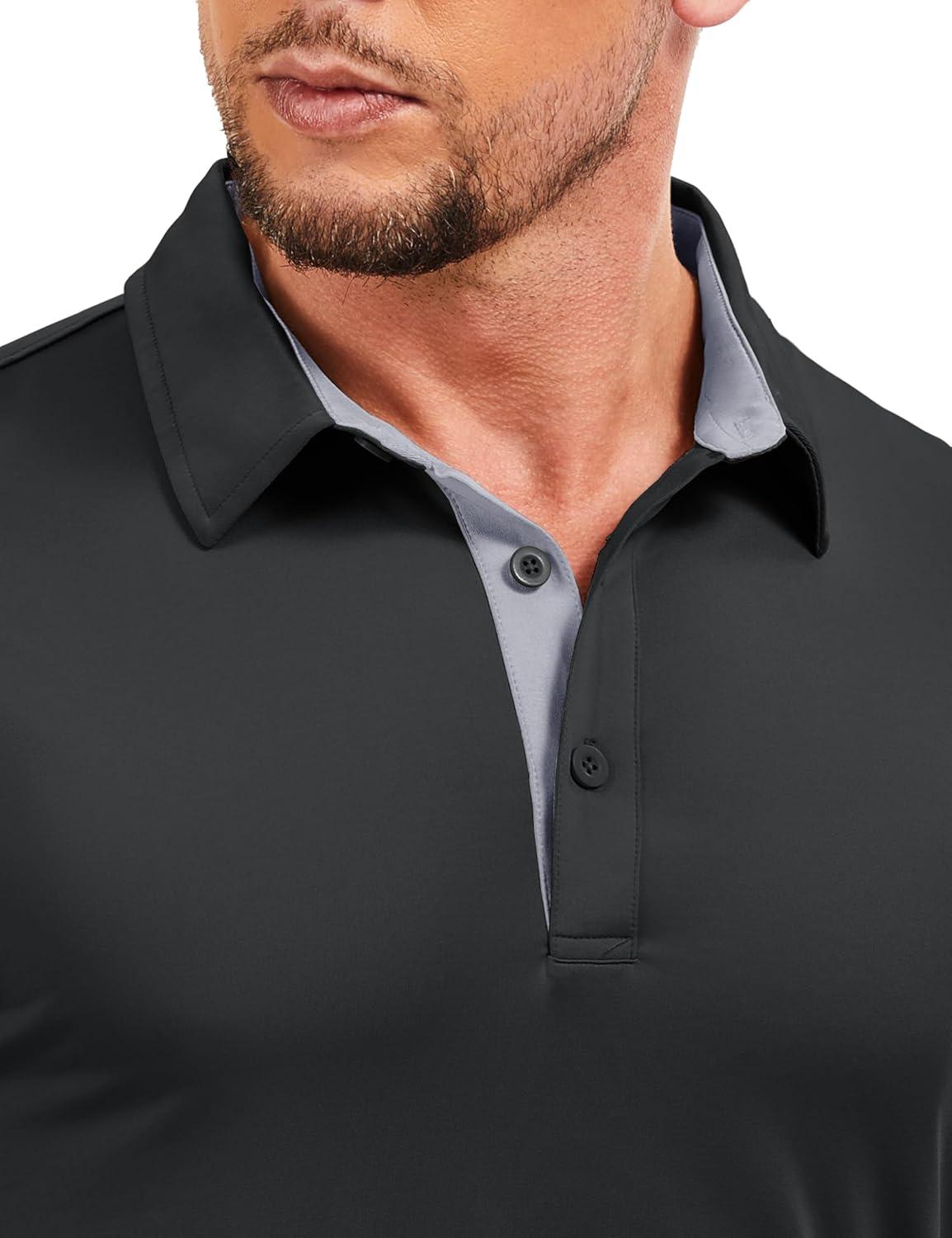 imageMAGCOMSEN Mens Polo Shirts Short Sleeve UPF 50 Dry Fit Performance Golf Shirts Casual Athletic Collared ShirtBlack