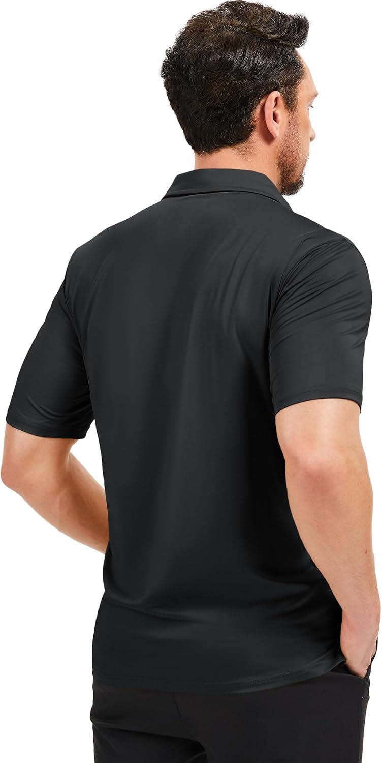 imageMAGCOMSEN Mens Polo Shirts Short Sleeve UPF 50 Dry Fit Performance Golf Shirts Casual Athletic Collared ShirtBlack