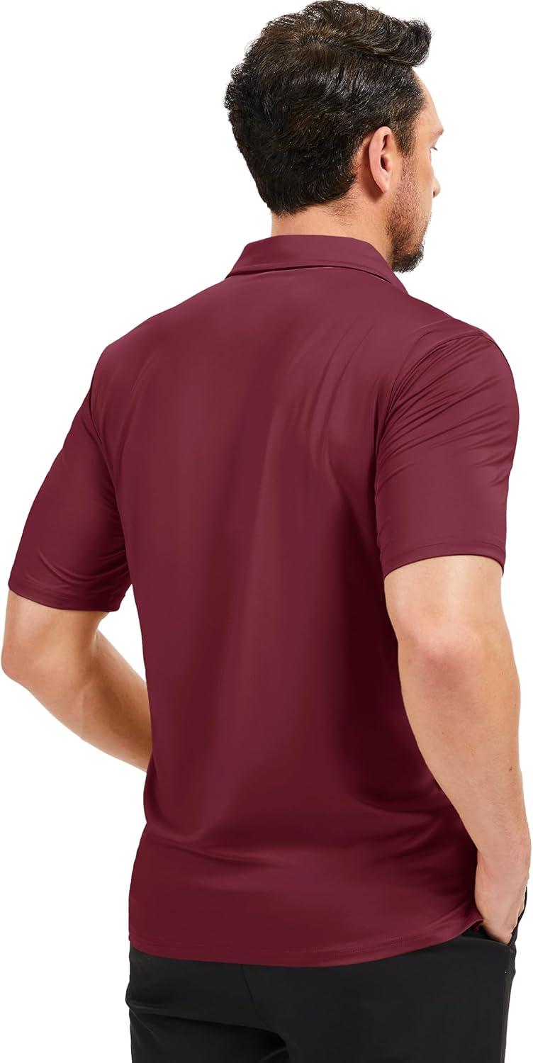 imageMAGCOMSEN Mens Polo Shirts Short Sleeve UPF 50 Dry Fit Performance Golf Shirts Casual Athletic Collared ShirtWine Red