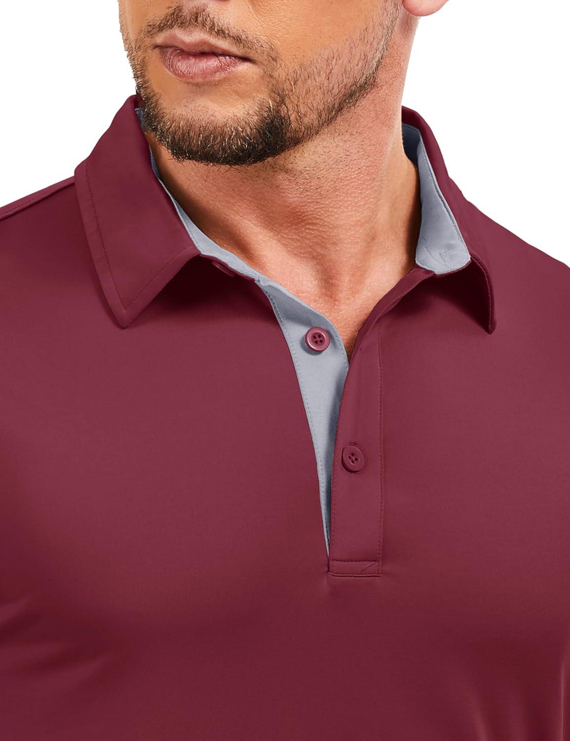imageMAGCOMSEN Mens Polo Shirts Short Sleeve UPF 50 Dry Fit Performance Golf Shirts Casual Athletic Collared ShirtWine Red