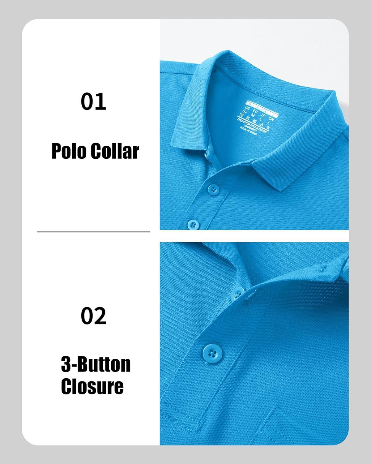 imageMAGCOMSEN Mens Polo Shirts with Pocket Cotton Pique Short Sleeve Collared Shirt Moisture Wicking Golf Shirts 3Button ShirtsGrey Green