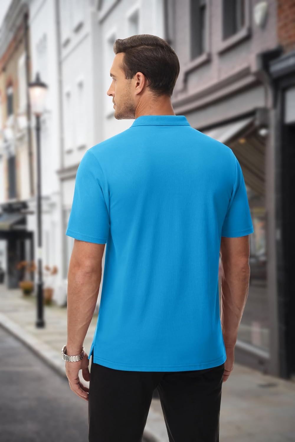 imageMAGCOMSEN Mens Polo Shirts with Pocket Cotton Pique Short Sleeve Collared Shirt Moisture Wicking Golf Shirts 3Button ShirtsGrey Green