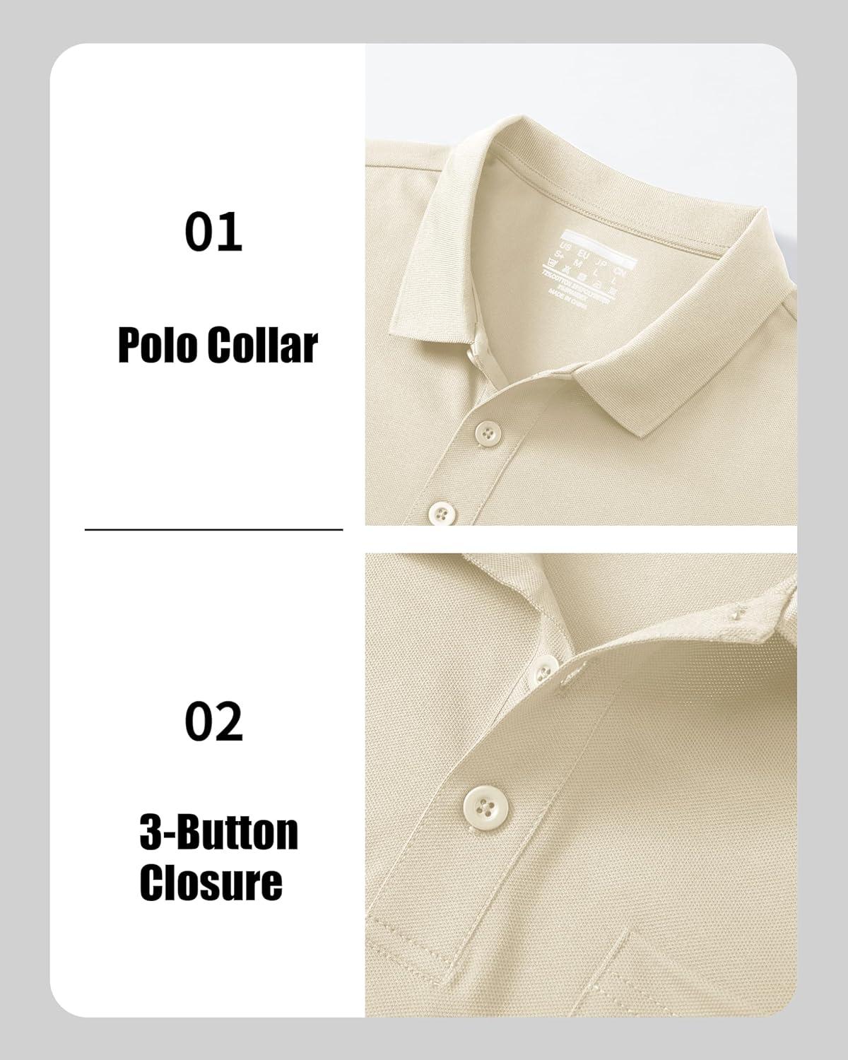 imageMAGCOMSEN Mens Polo Shirts with Pocket Cotton Pique Short Sleeve Collared Shirt Moisture Wicking Golf Shirts 3Button ShirtsLight Apricot