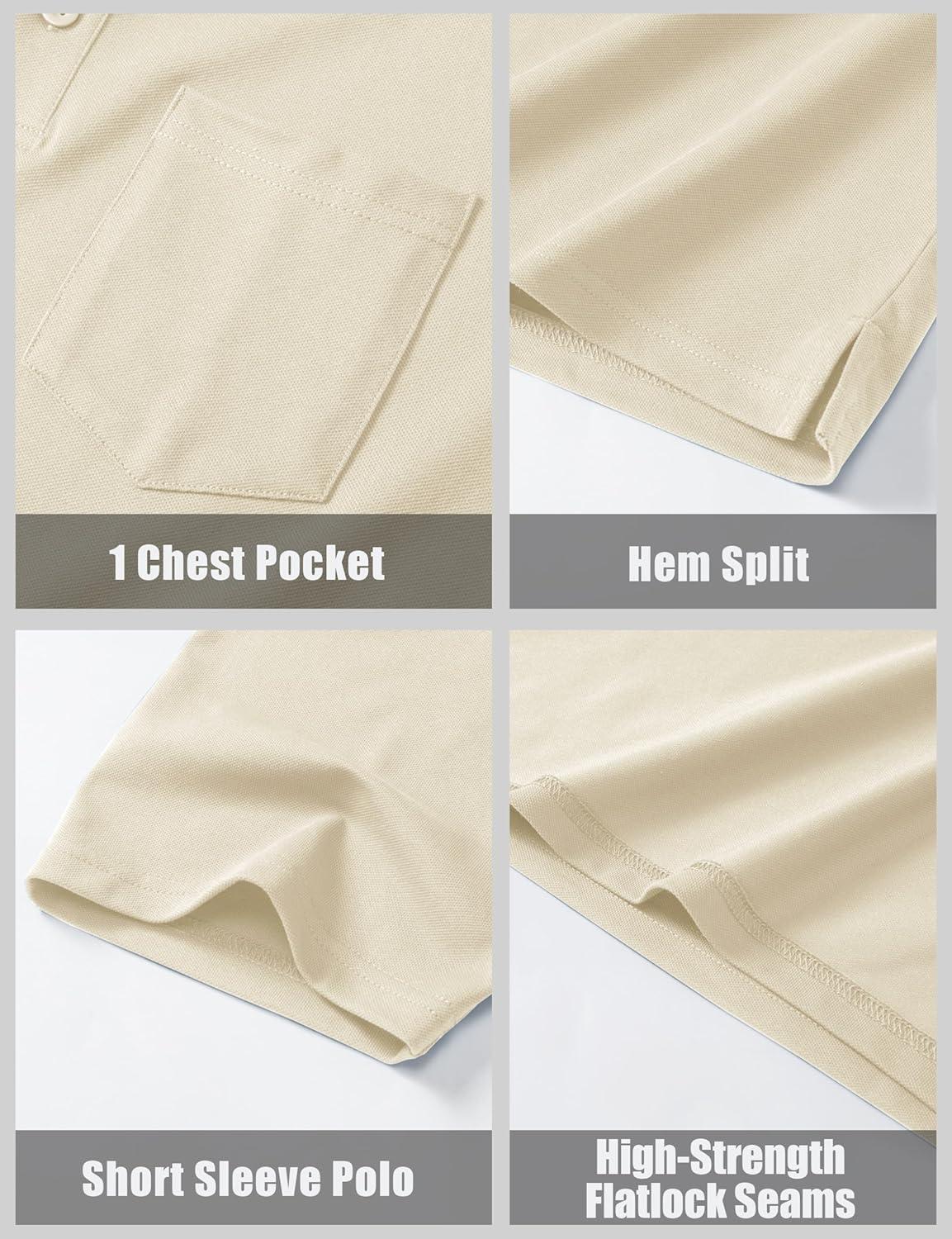 imageMAGCOMSEN Mens Polo Shirts with Pocket Cotton Pique Short Sleeve Collared Shirt Moisture Wicking Golf Shirts 3Button ShirtsLight Apricot