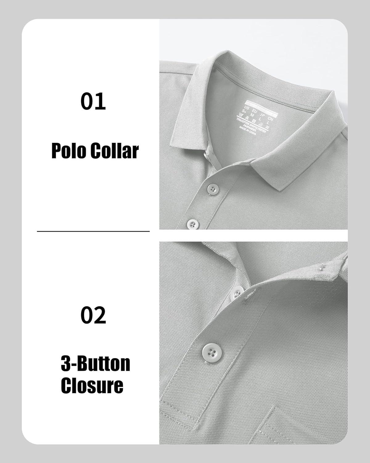 imageMAGCOMSEN Mens Polo Shirts with Pocket Cotton Pique Short Sleeve Collared Shirt Moisture Wicking Golf Shirts 3Button ShirtsLite Gray
