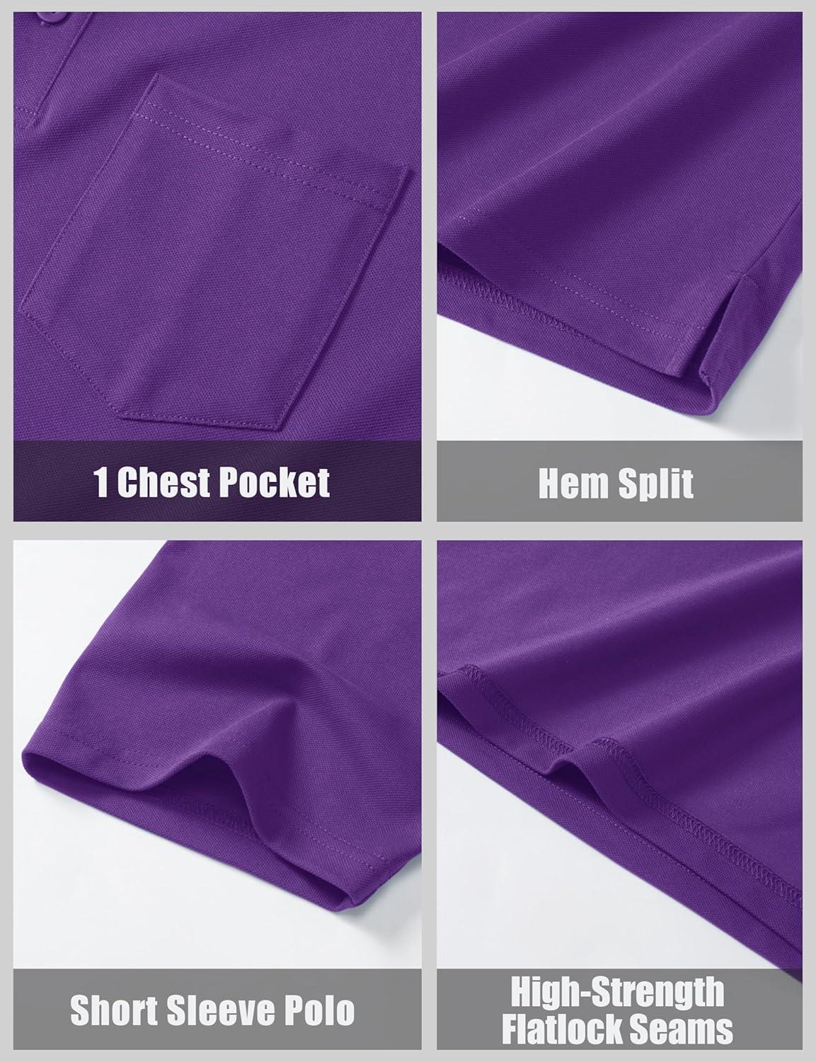 imageMAGCOMSEN Mens Polo Shirts with Pocket Cotton Pique Short Sleeve Collared Shirt Moisture Wicking Golf Shirts 3Button ShirtsPurple