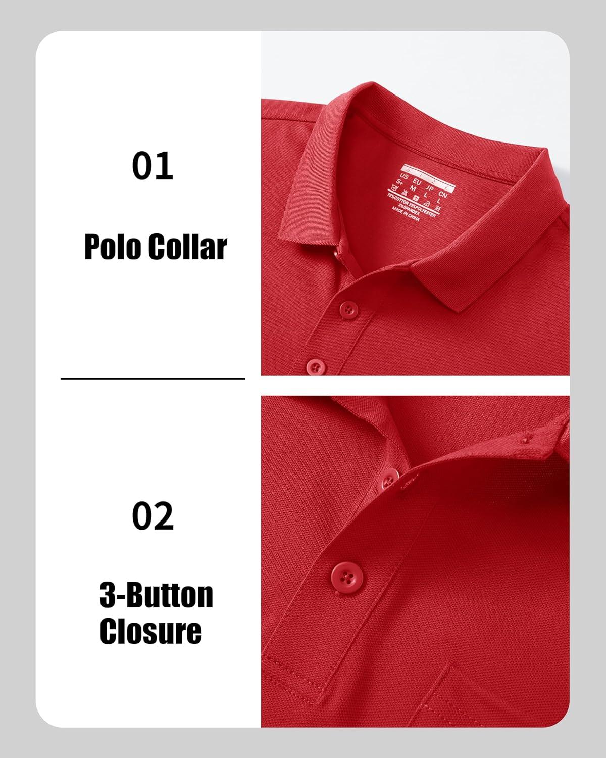 imageMAGCOMSEN Mens Polo Shirts with Pocket Cotton Pique Short Sleeve Collared Shirt Moisture Wicking Golf Shirts 3Button ShirtsTomato Red