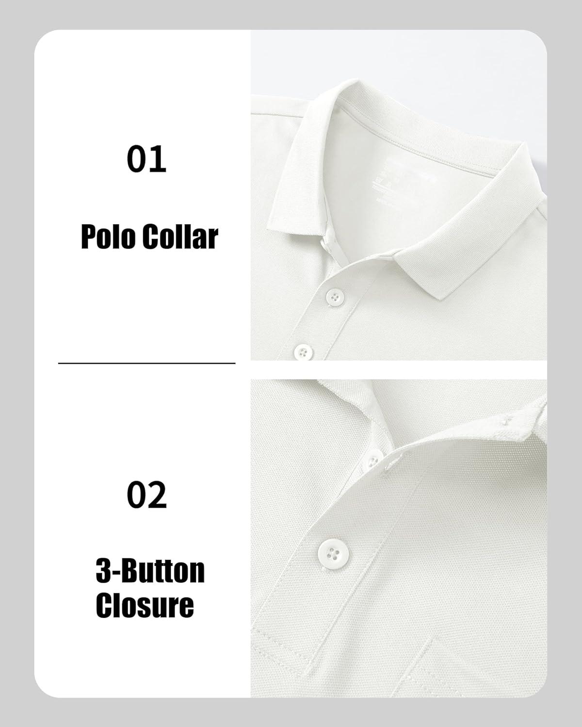 imageMAGCOMSEN Mens Polo Shirts with Pocket Cotton Pique Short Sleeve Collared Shirt Moisture Wicking Golf Shirts 3Button ShirtsWhite