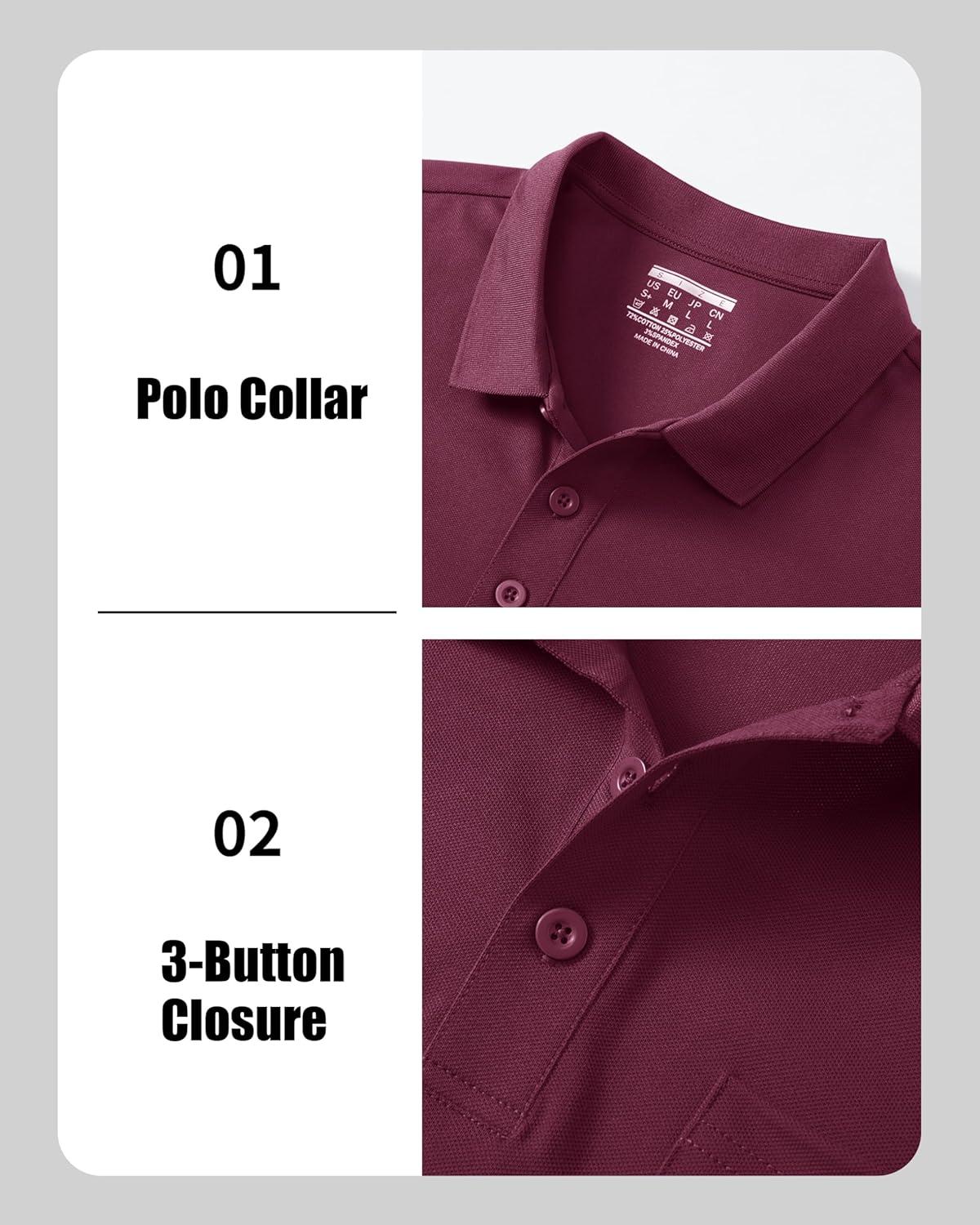 imageMAGCOMSEN Mens Polo Shirts with Pocket Cotton Pique Short Sleeve Collared Shirt Moisture Wicking Golf Shirts 3Button ShirtsWine Red