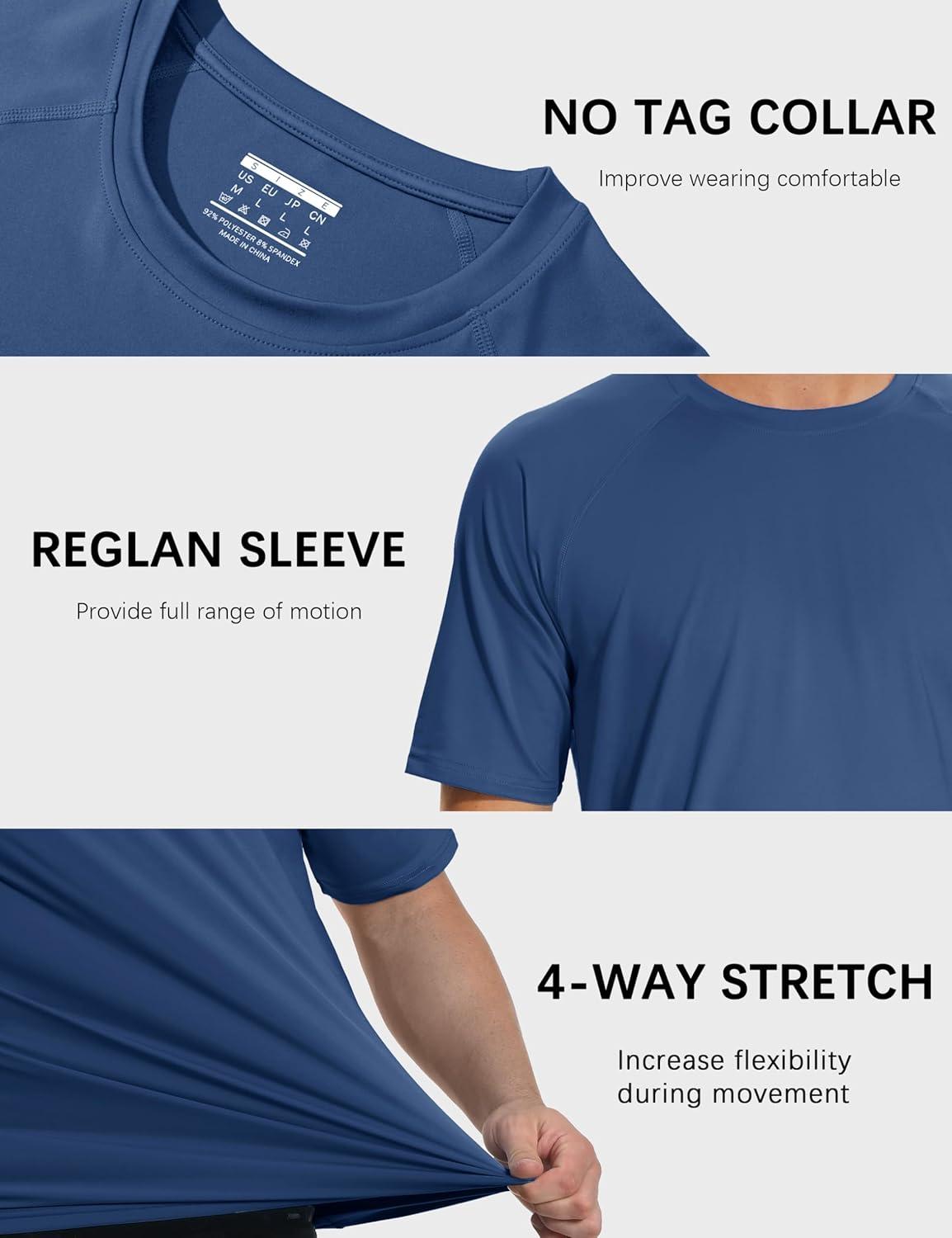 imageMAGCOMSEN Mens Short Sleeve UPF 50 TShirt Quick Dry Rash Guard Athletic Running Swim Top Tee Performance Water ShirtsBlue Gray