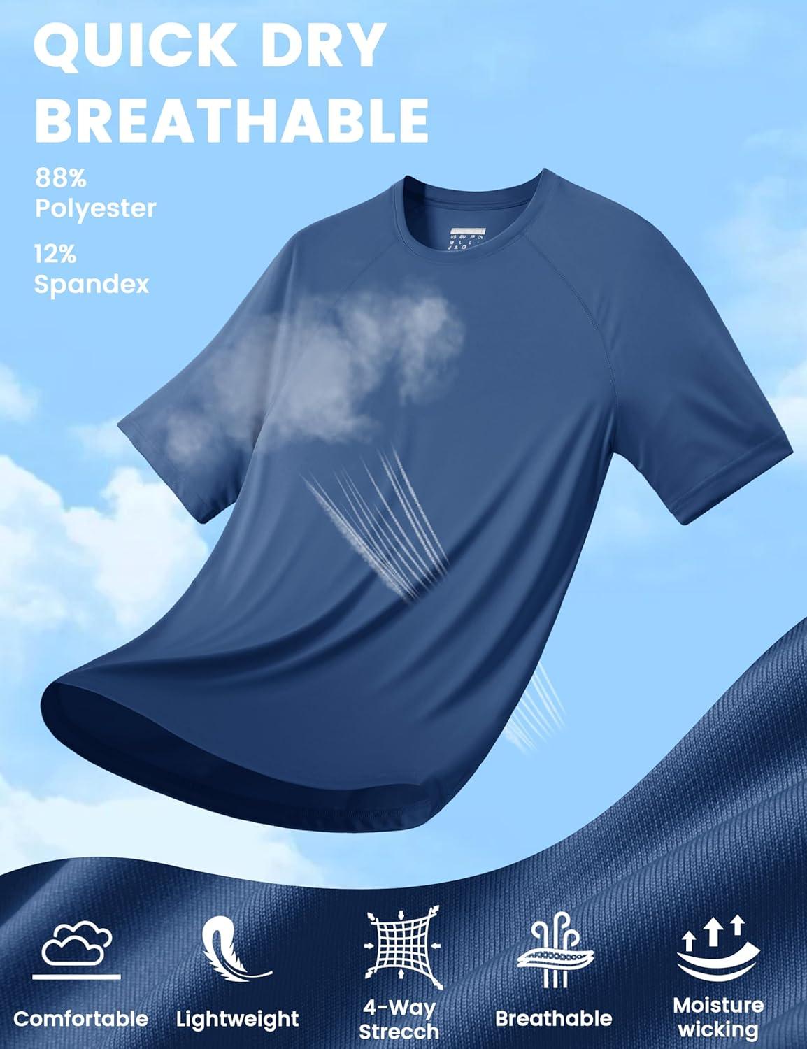 imageMAGCOMSEN Mens Short Sleeve UPF 50 TShirt Quick Dry Rash Guard Athletic Running Swim Top Tee Performance Water ShirtsBlue Gray