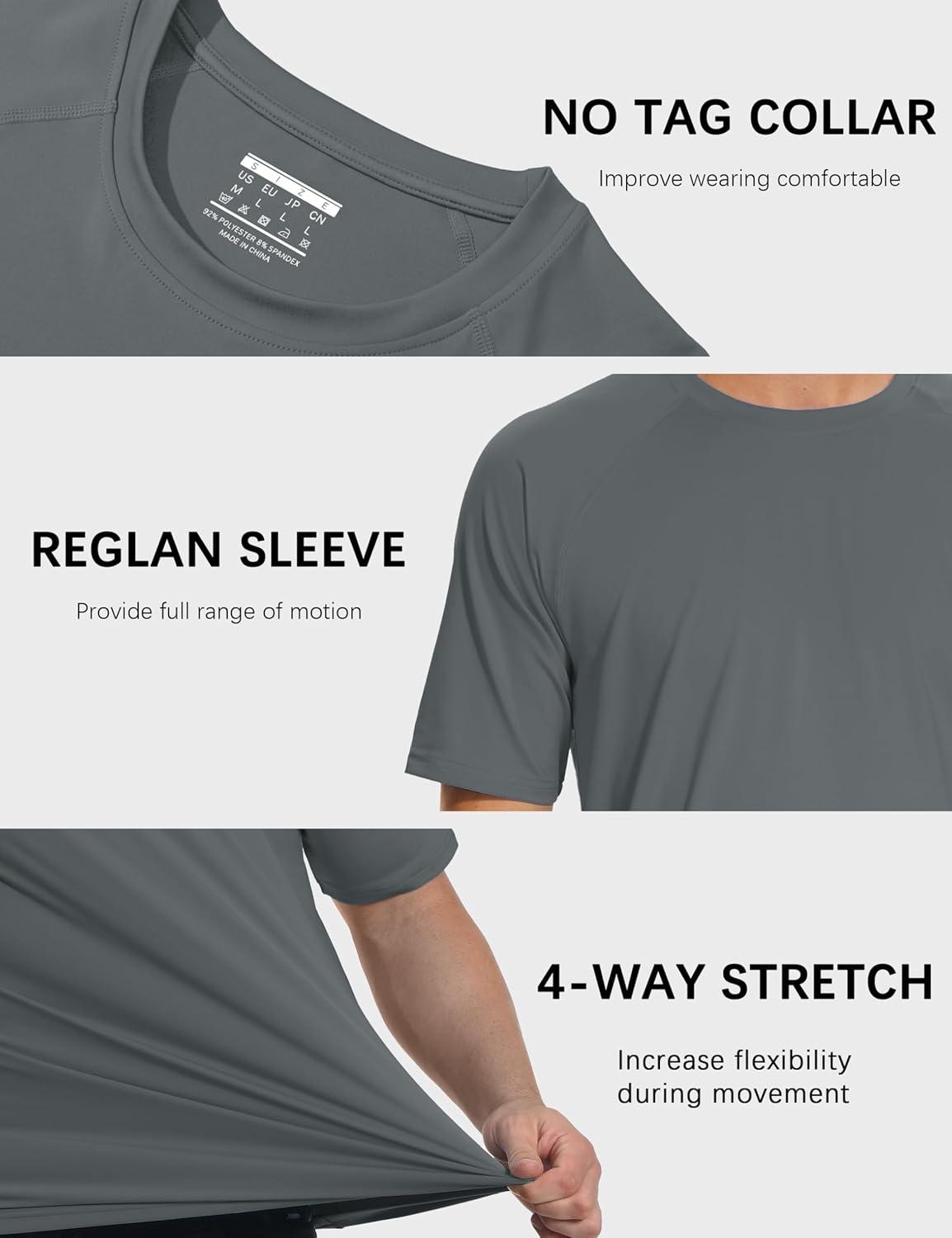 imageMAGCOMSEN Mens Short Sleeve UPF 50 TShirt Quick Dry Rash Guard Athletic Running Swim Top Tee Performance Water ShirtsDark Gray