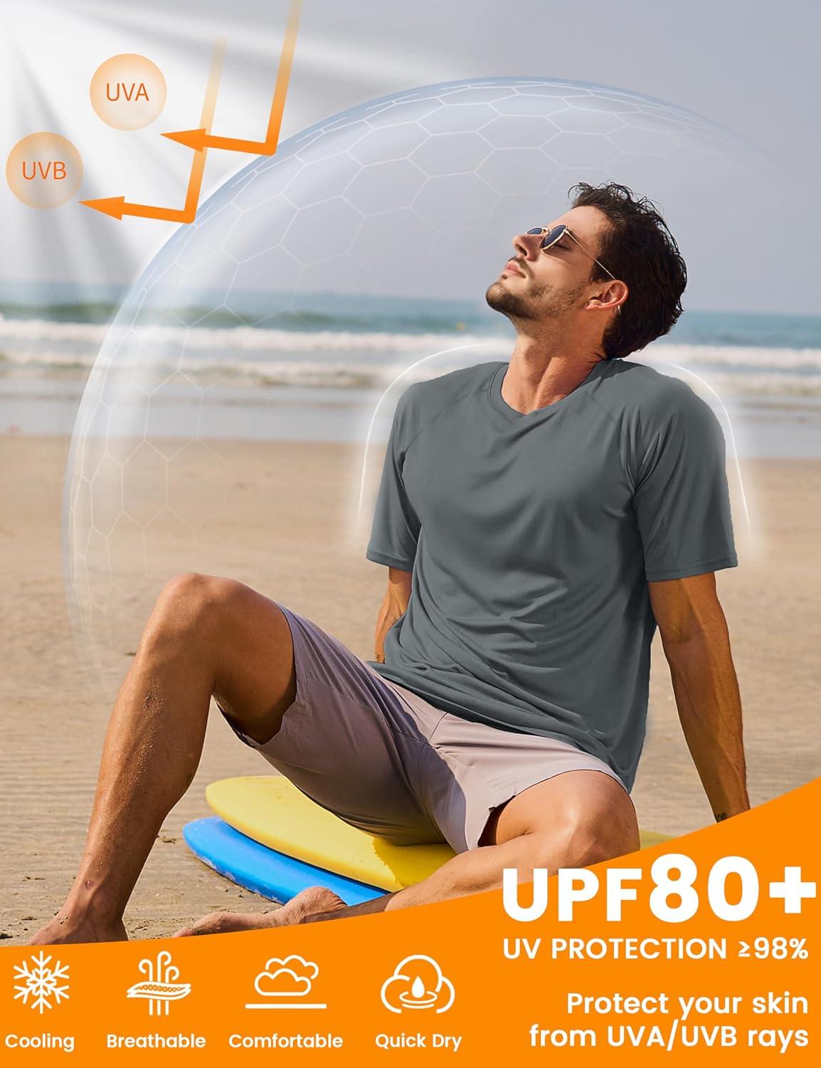 imageMAGCOMSEN Mens Short Sleeve UPF 50 TShirt Quick Dry Rash Guard Athletic Running Swim Top Tee Performance Water ShirtsDark Gray